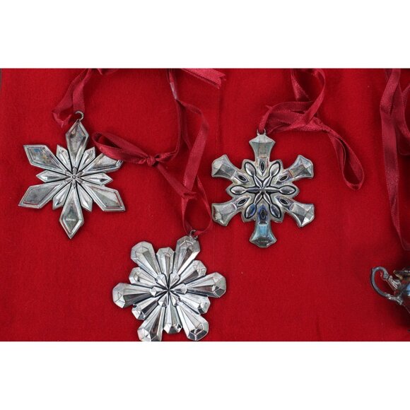 Gorham Ornament Set Silverplate Snowflakes Mini Pitcher Teapot Trio Storage Bag - Picture 5 of 16